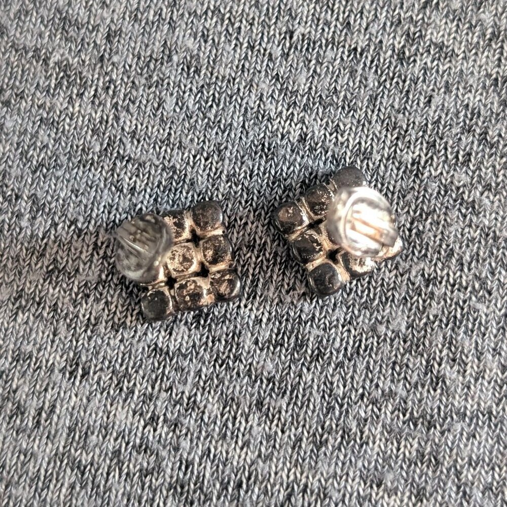 Vintage Square Rhinestone/Aurora Borealis Clip-on Earrings - Picture 4 of 4